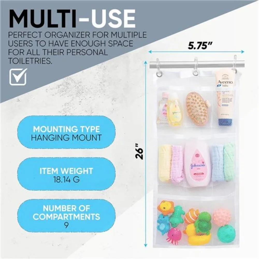 Shower Organizer Hanging 9 Pocket Mesh Caddy Bathroom Storage for Toiletries